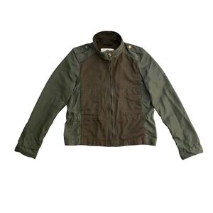 Lucky Brand Military Utility Jacket Olive Brown Cotton Zip Closure Womens Size L